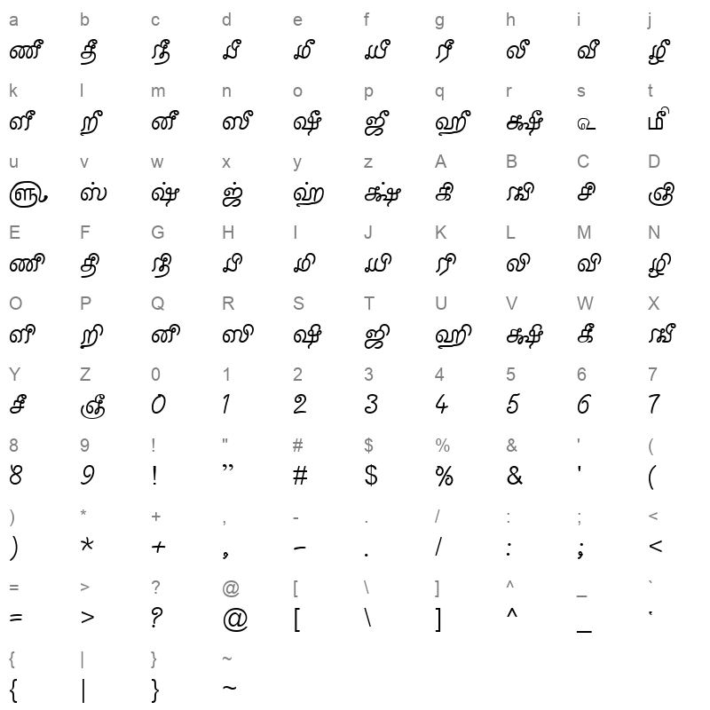 TAM-Tamil033 Normal Character Map