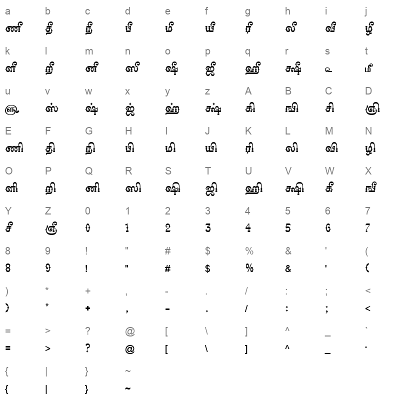 TAM-Tamil034 Normal Character Map