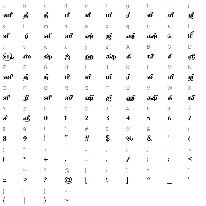 TAM-Tamil035 Normal Character Map