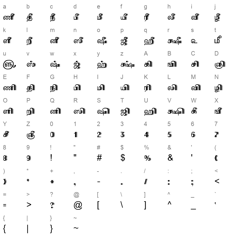 TAM-Tamil036 Normal Character Map