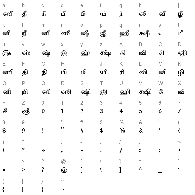 TAM-Tamil037 Normal Character Map