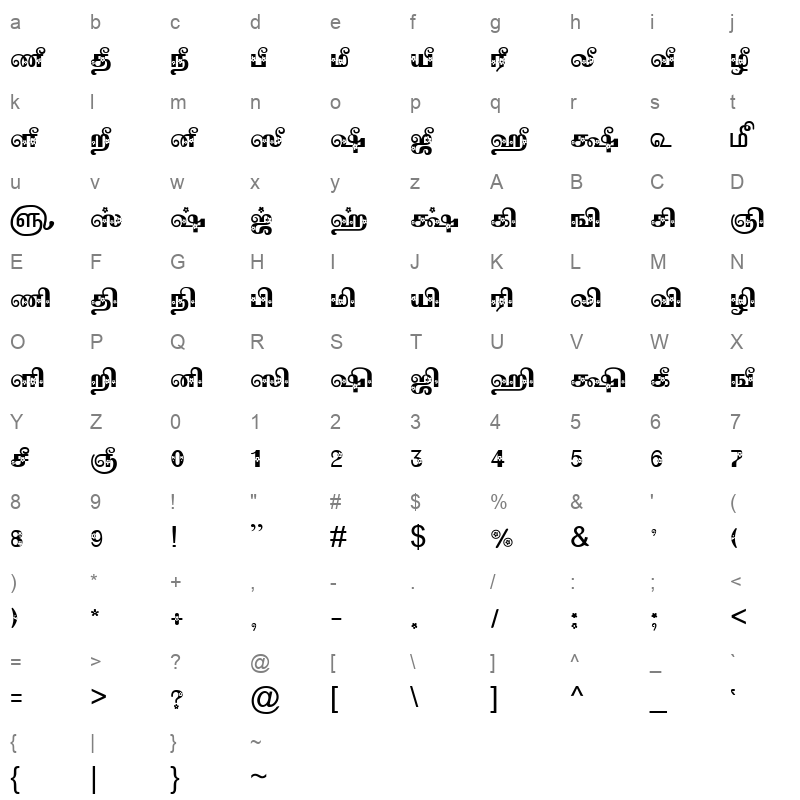 TAM-Tamil038 Normal Character Map