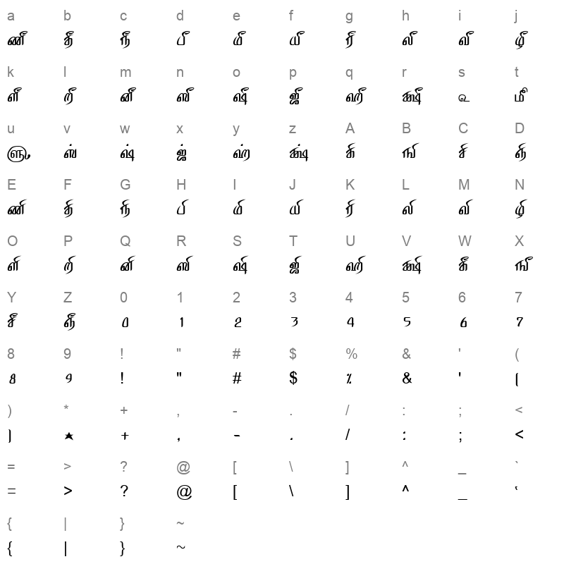 TAM-Tamil042 Normal Character Map