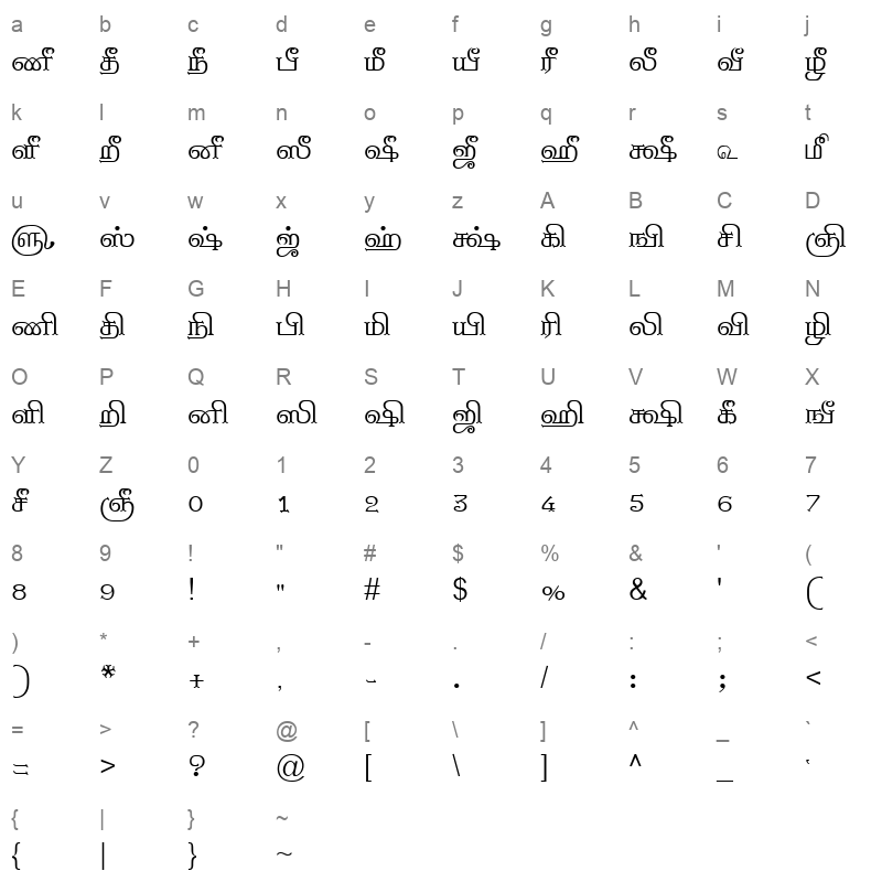 TAM-Tamil043 Normal Character Map