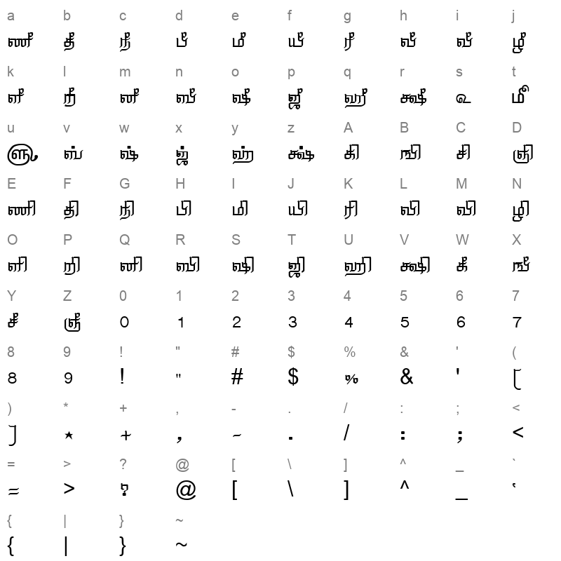 TAM-Tamil044 Normal Character Map