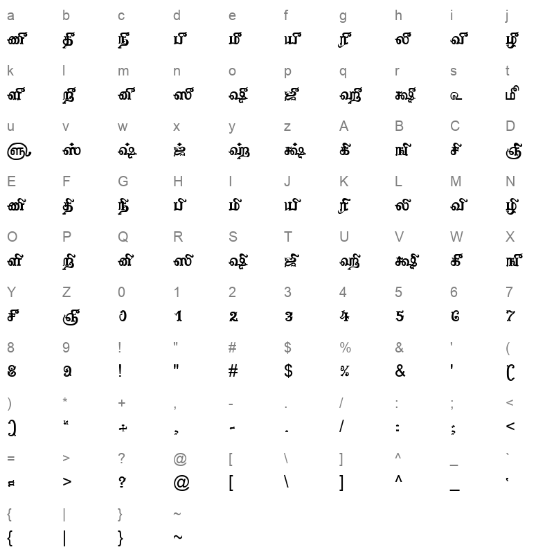 TAM-Tamil046 Normal Character Map