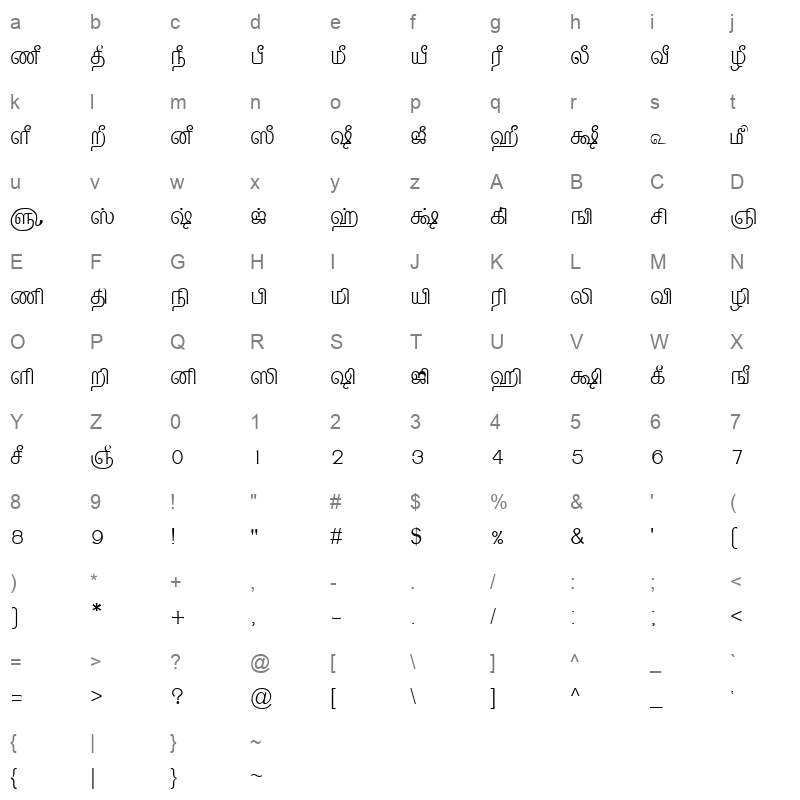 TAM-Tamil047 Normal Character Map