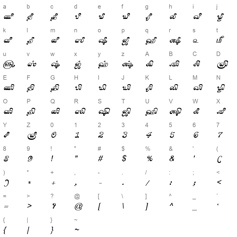 TAM-Tamil048 Normal Character Map