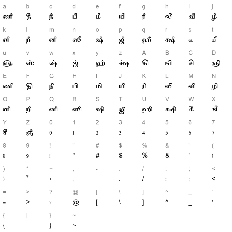 TAM-Tamil049 Normal Character Map