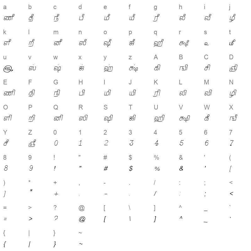 TAM-Tamil054 Normal Character Map