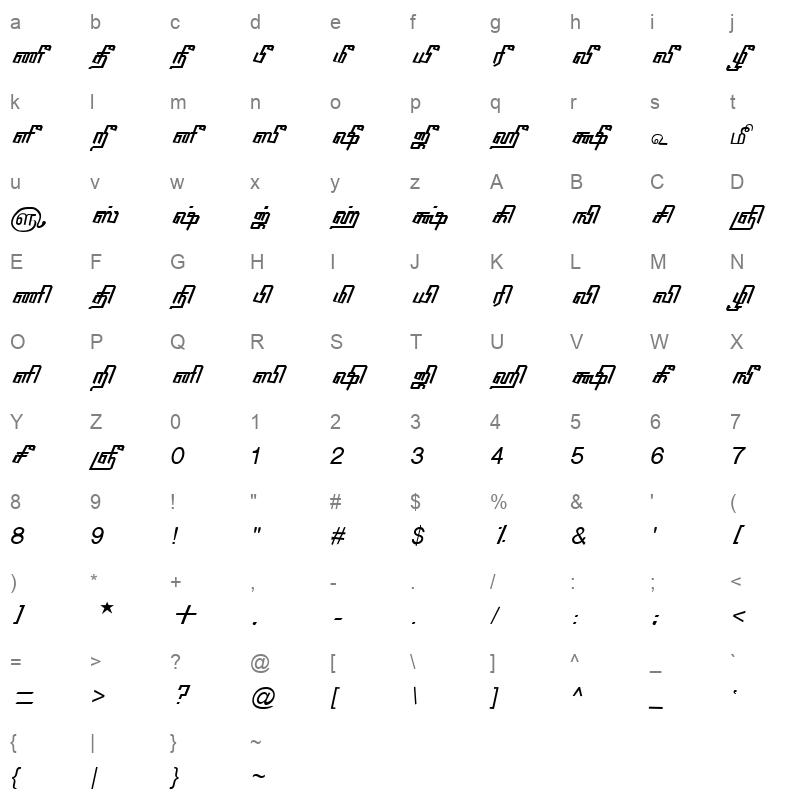 TAM-Tamil055 Normal Character Map