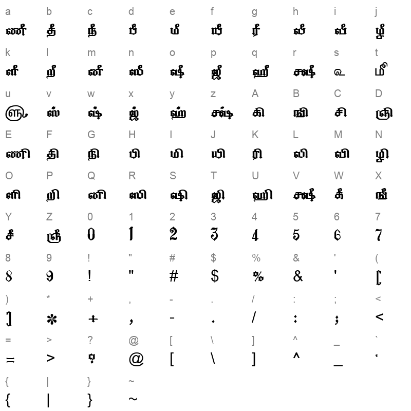 TAM-Tamil056 Normal Character Map