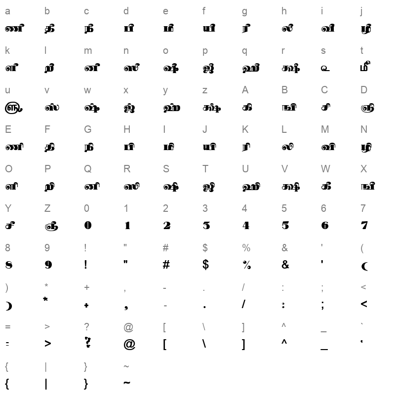 TAM-Tamil057 Normal Character Map