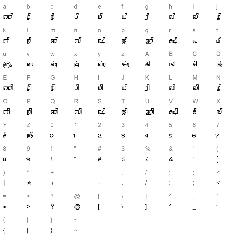 TAM-Tamil058 Normal Character Map