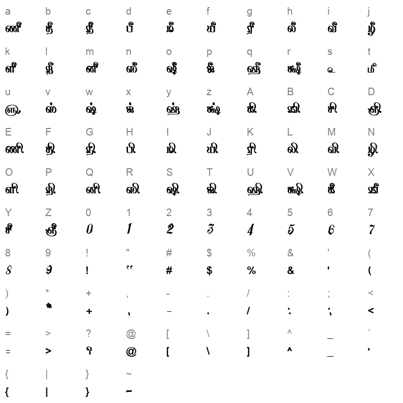 TAM-Tamil059 Normal Character Map