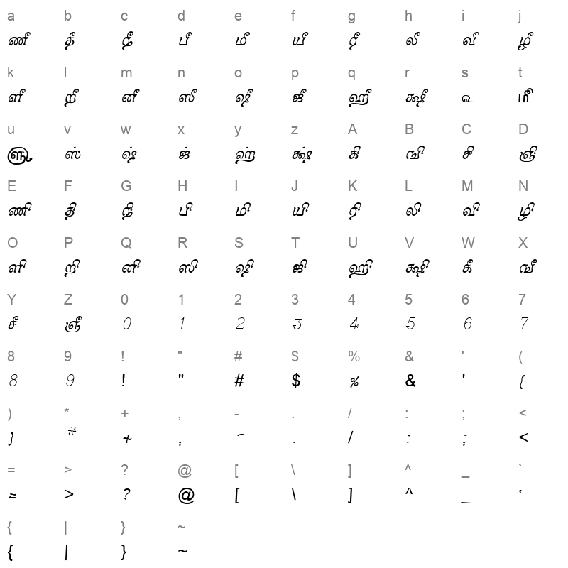 TAM-Tamil060 Normal Character Map