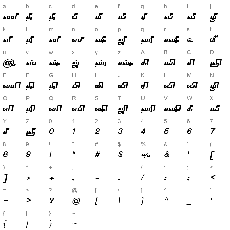 TAM-Tamil061 Normal Character Map