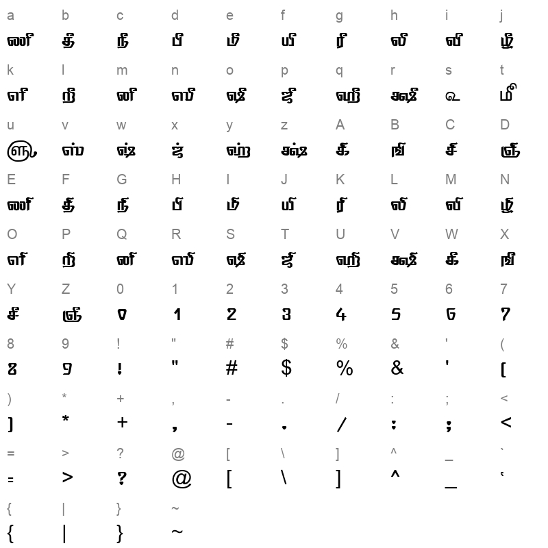 TAM-Tamil063 Normal Character Map