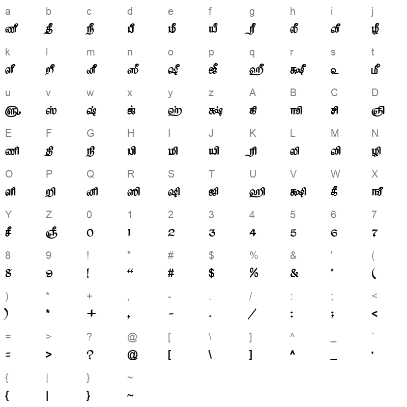 TAM-Tamil064 Normal Character Map