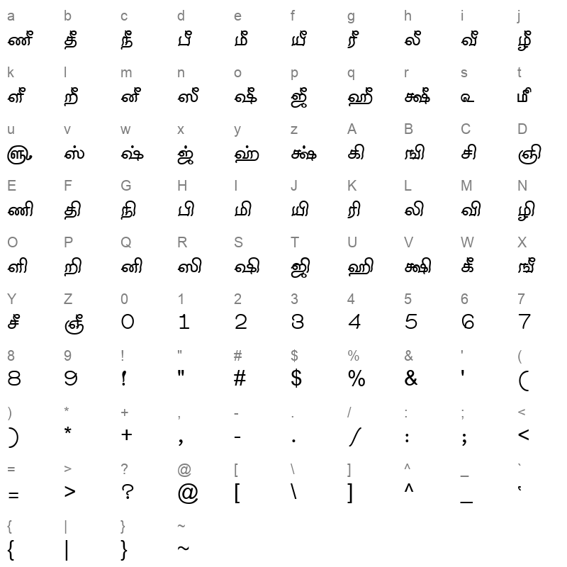 TAM-Tamil066 Normal Character Map