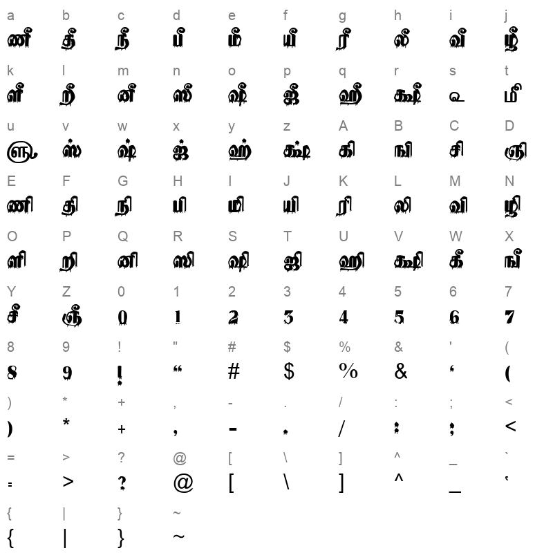 TAM-Tamil067 Normal Character Map