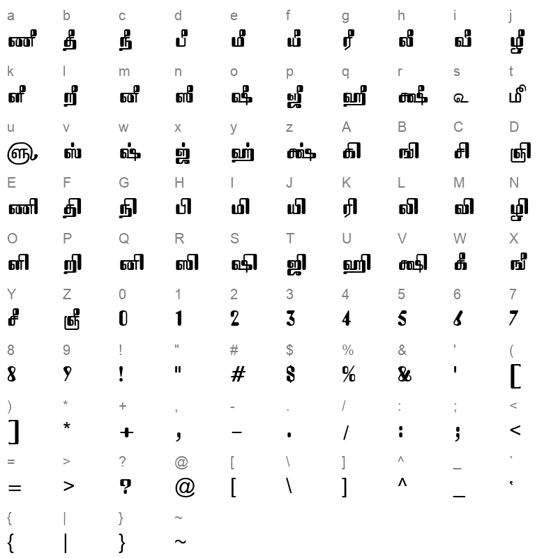 TAM-Tamil068 Normal Character Map