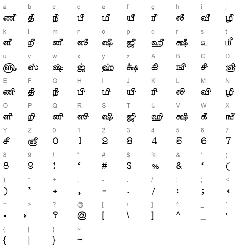 TAM-Tamil070 Normal Character Map