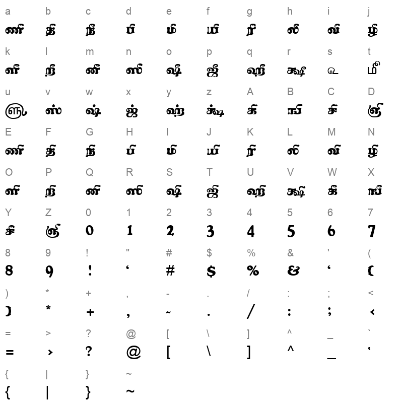 TAM-Tamil071 Normal Character Map