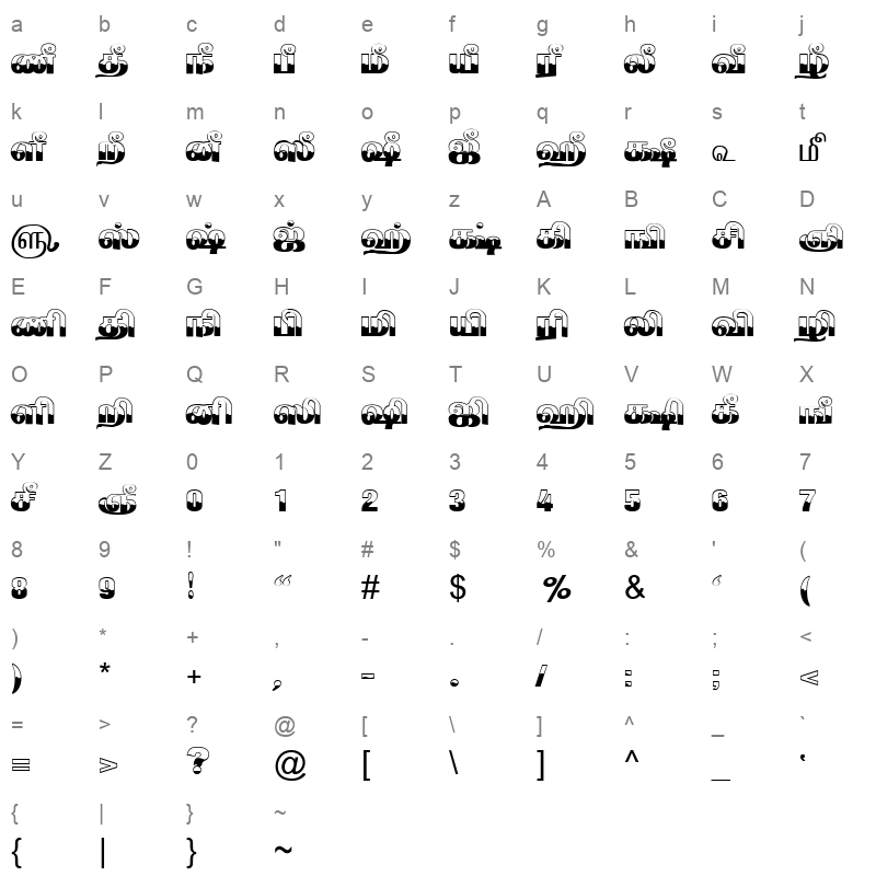 TAM-Tamil075 Normal Character Map