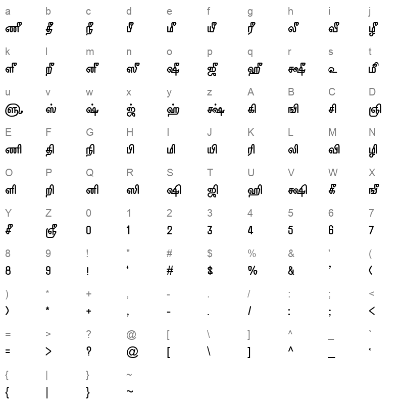 TAM-Tamil076 Normal Character Map