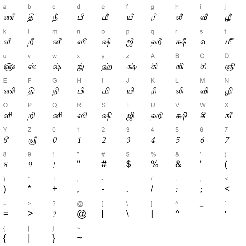 TAM-Tamil077 Normal Character Map