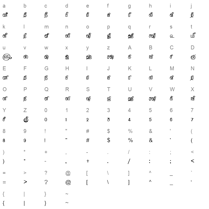 TAM-Tamil078 Normal Character Map