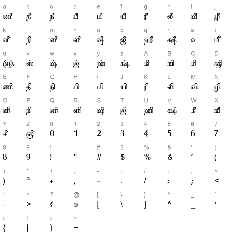 TAM-Tamil079 Normal Character Map