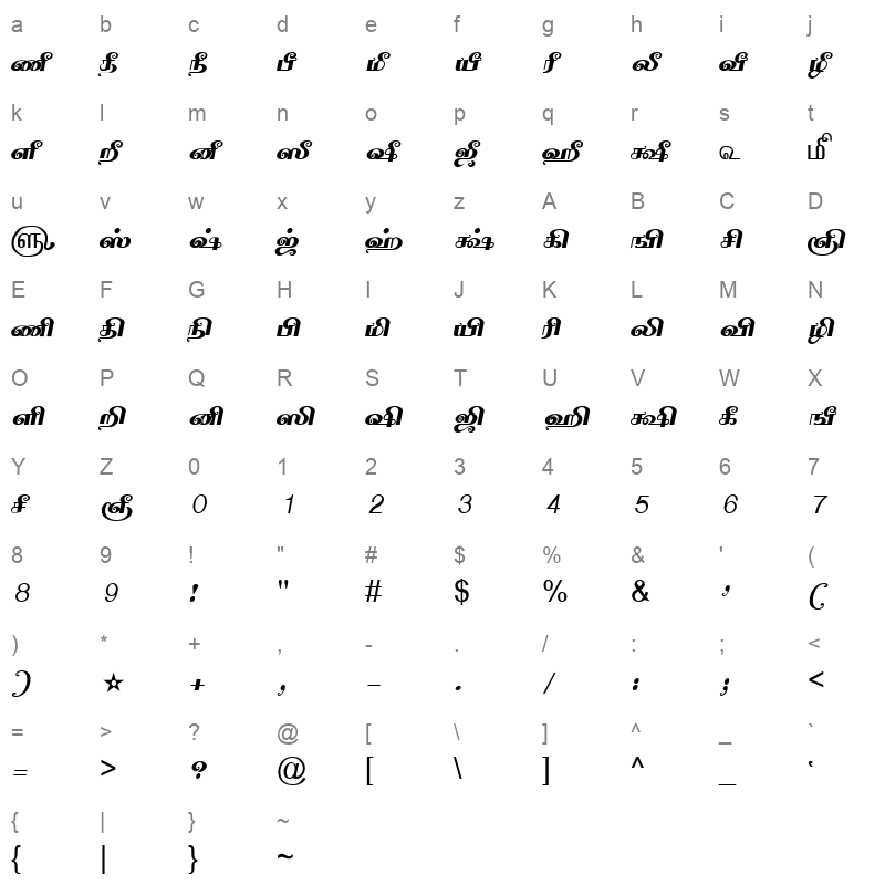 TAM-Tamil081 Normal Character Map