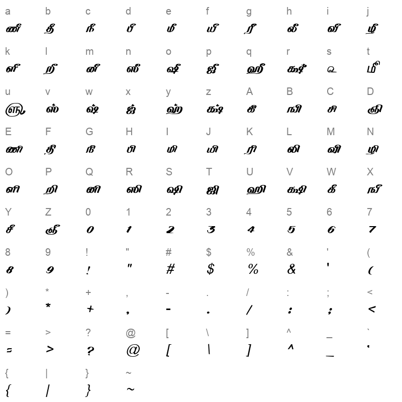 TAM-Tamil082 Normal Character Map