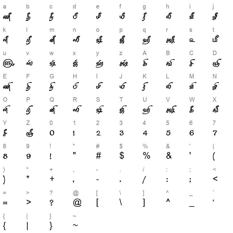 TAM-Tamil083 Normal Character Map