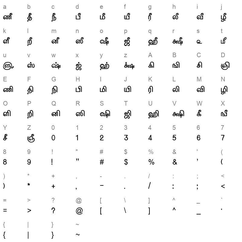 TAM-Tamil084 Normal Character Map