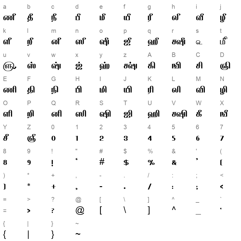 TAM-Tamil086 Normal Character Map