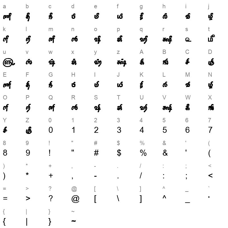 TAM-Tamil088 Normal Character Map