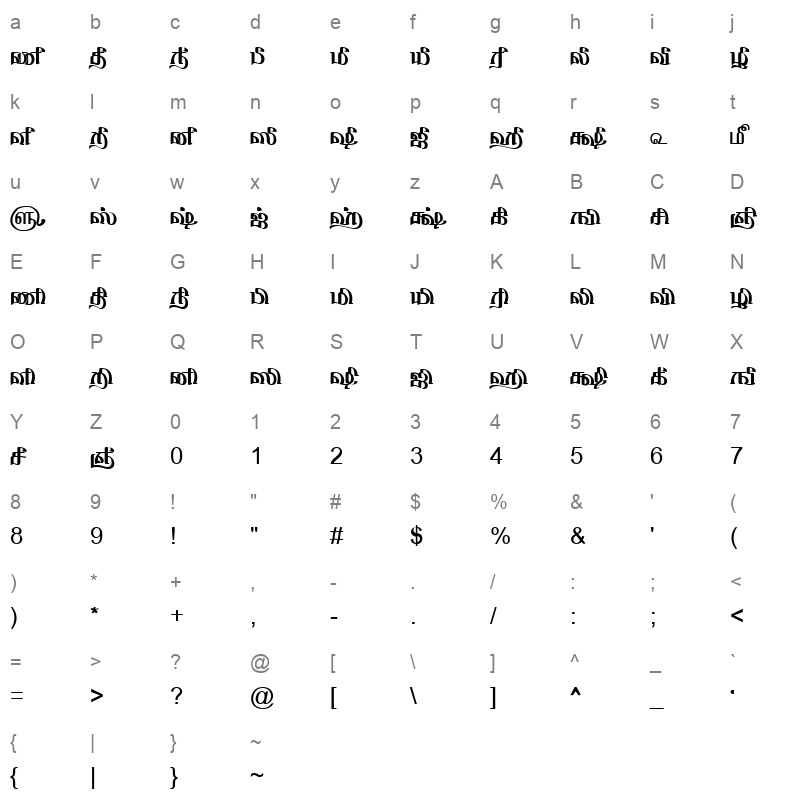 TAM-Tamil089 Normal Character Map