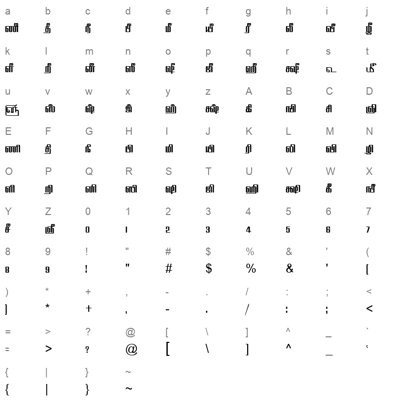 TAM-Tamil093 Normal Character Map