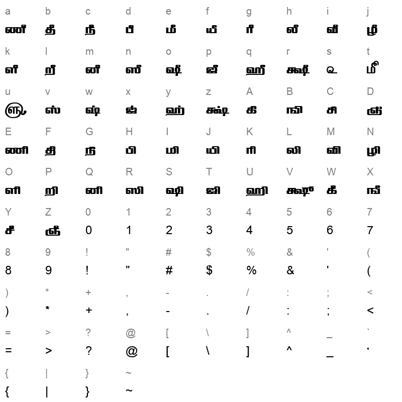 TAM-Tamil094 Normal Character Map