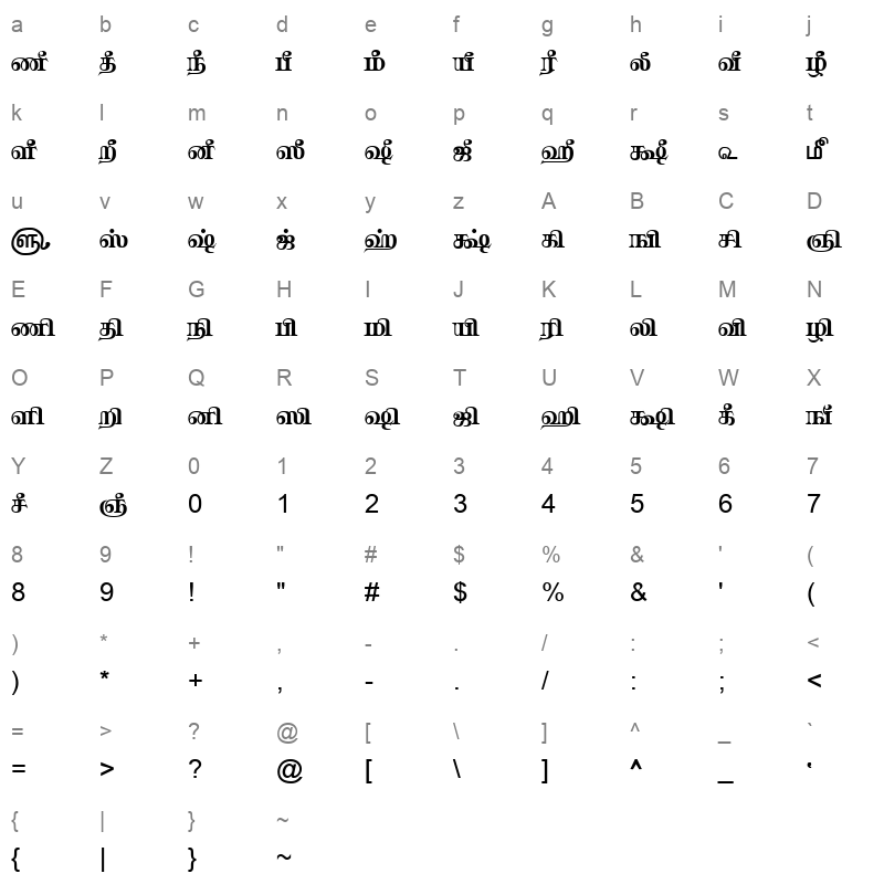 TAM-Tamil095 Normal Character Map