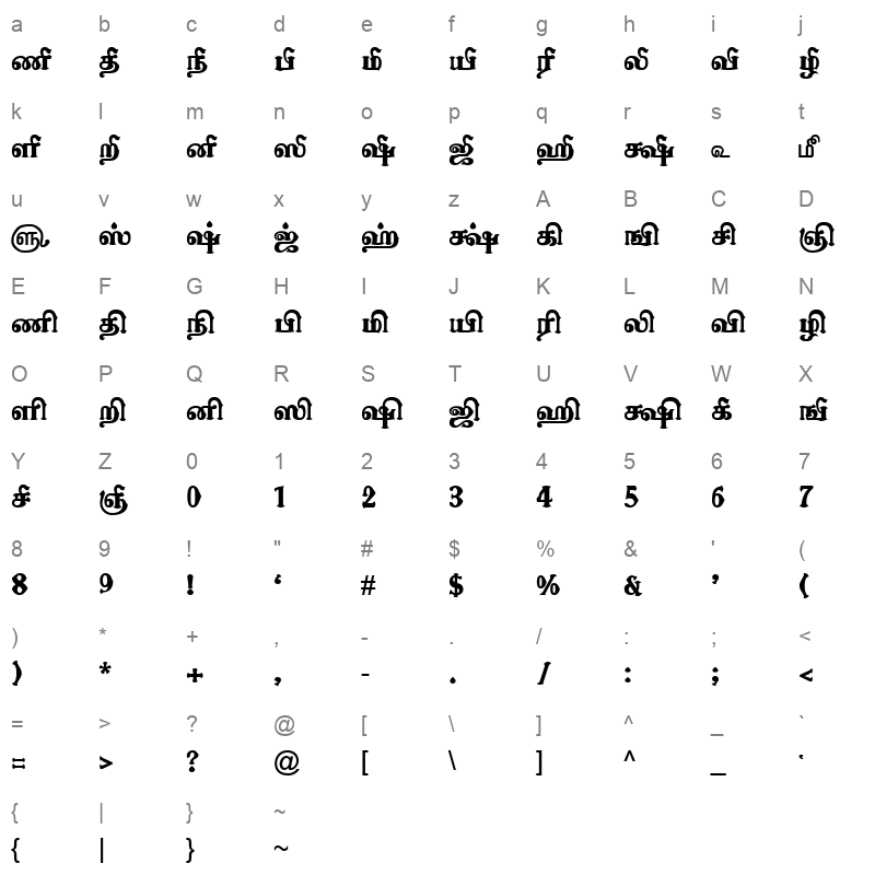 TAM-Tamil096 Normal Character Map