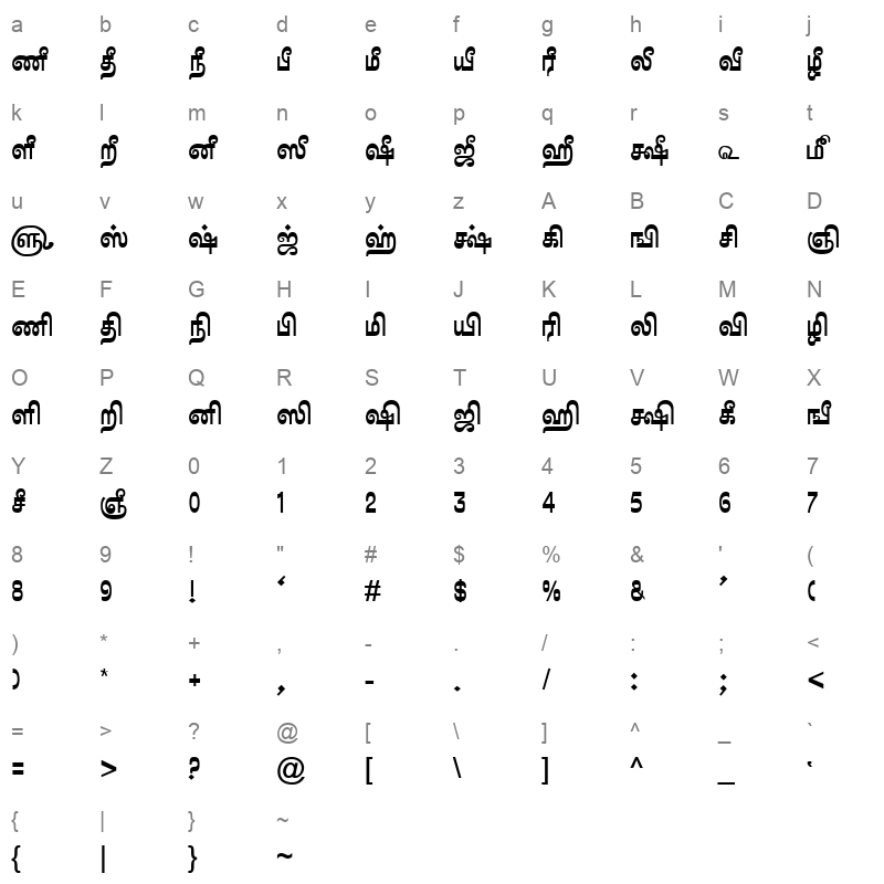 TAM-Tamil097 Normal Character Map