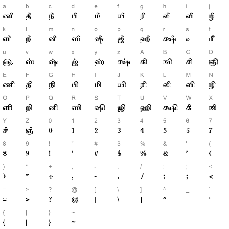 TAM-Tamil098 Normal Character Map