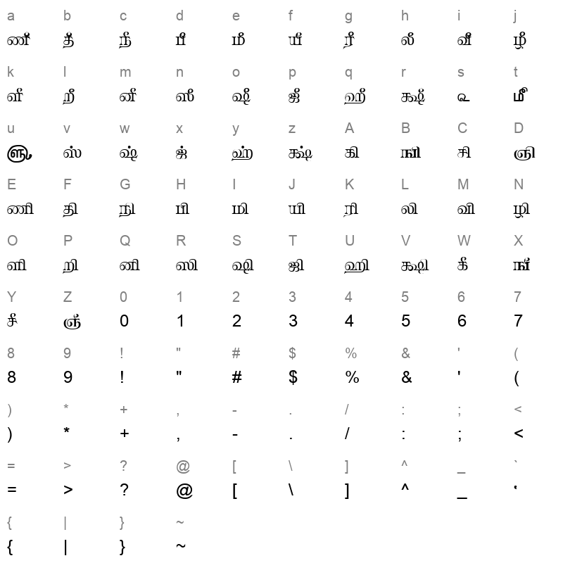 TAM-Tamil099 Normal Character Map