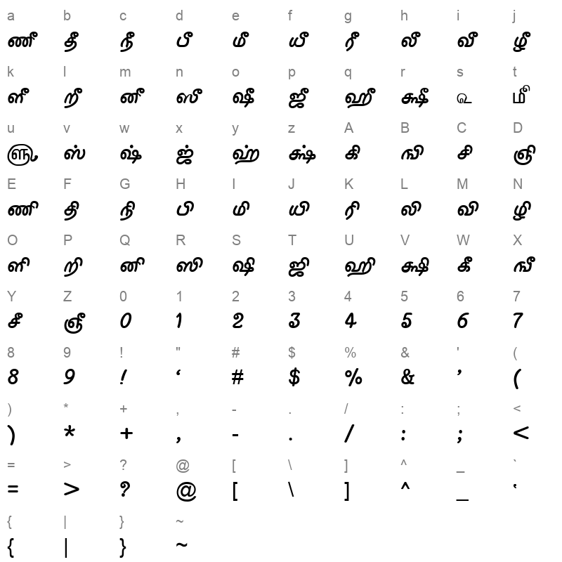 TAM-Tamil100 Normal Character Map