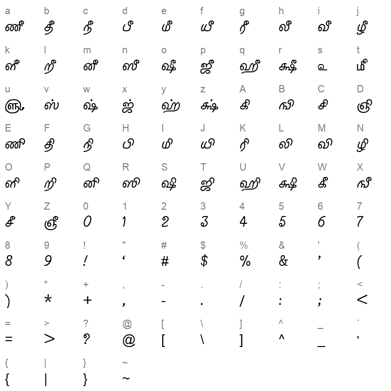 TAM-Tamil101 Normal Character Map