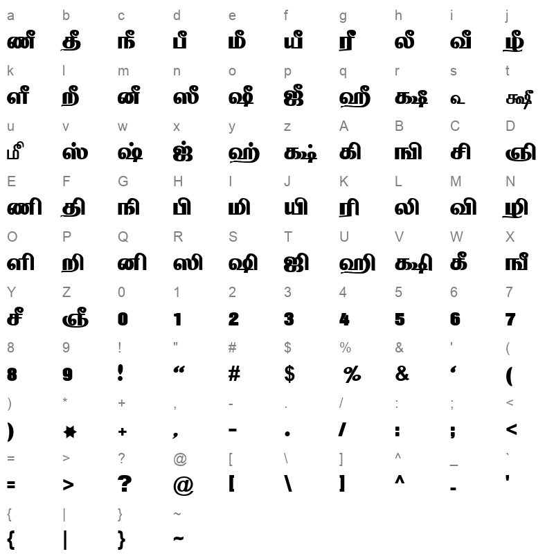 TAM-Tamil102 Normal Character Map